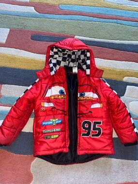 Red Lightning McQueen Puffer Jacket for Kids - Racing 95 Design